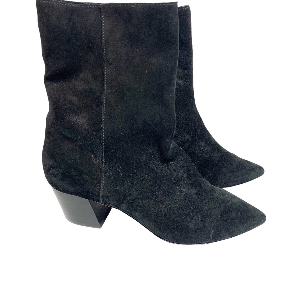 Ash‎ Black Suede Booties 35 5 Carla Ankle Boots Pointed Toe Side Zip Block Heel